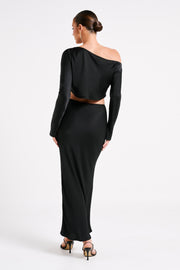 Violeta Satin Maxi Skirt - Black