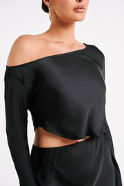 Violeta One Shoulder Satin Top - Black