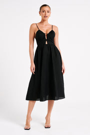 Magdelena Cut Out Linen Midi Dress - Black