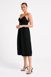Magdelena Cut Out Linen Midi Dress - Black