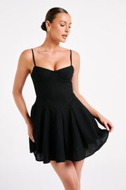 Dorinda Pleated Linen Mini Dress - Black