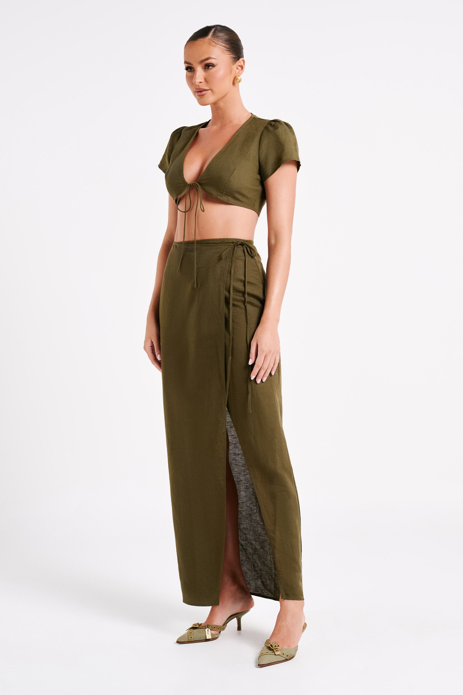 Fatima Linen Crop Top - Khaki #5