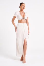 Fatima Linen Wrap Maxi Skirt - Natural
