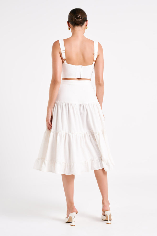 Hilaria Cupped Linen Crop Top - White