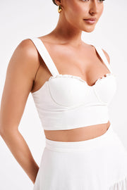 Hilaria Cupped Linen Crop Top - White