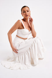 Hilaria Tiered Linen Midi Skirt - White