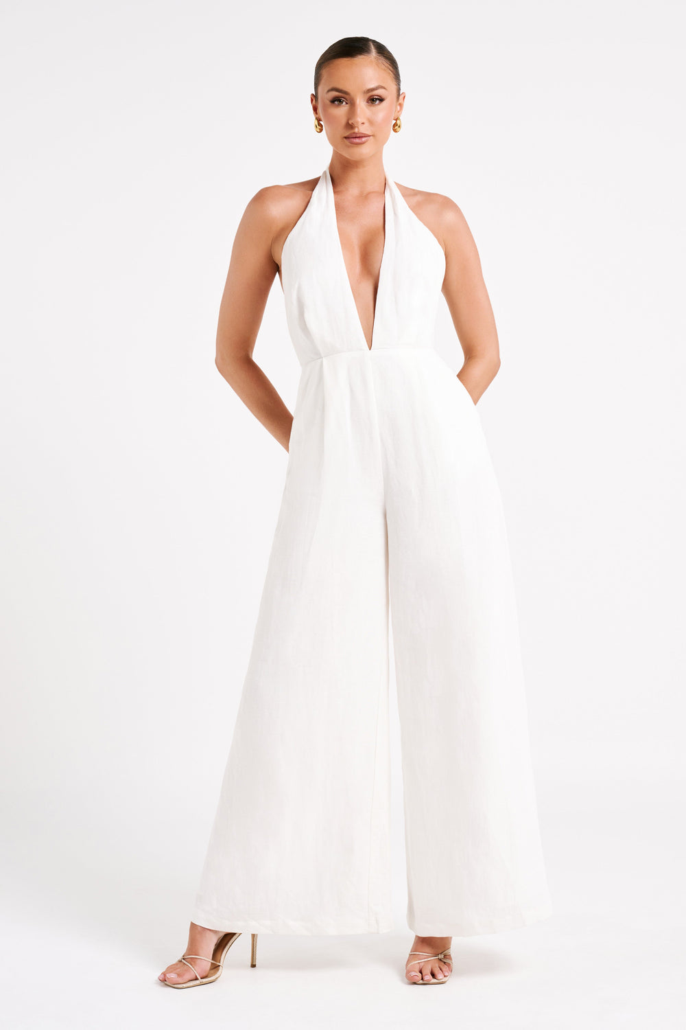 Blanca Linen Halter Jumpsuit - White