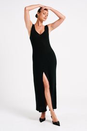 Antonia Buttoned Knit Maxi Dress - Black