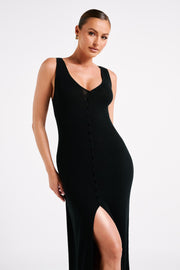 Antonia Buttoned Knit Maxi Dress - Black