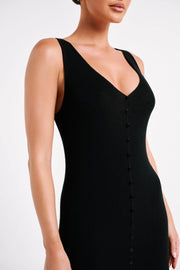 Antonia Buttoned Knit Maxi Dress - Black