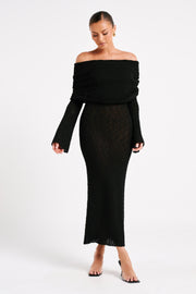 Marisol Off Shoulder Boucle Maxi Dress - Black