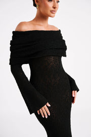 Marisol Off Shoulder Boucle Maxi Dress - Black