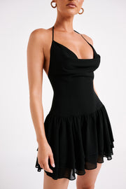 Uma Ruffle Halter Mini Dress - Black