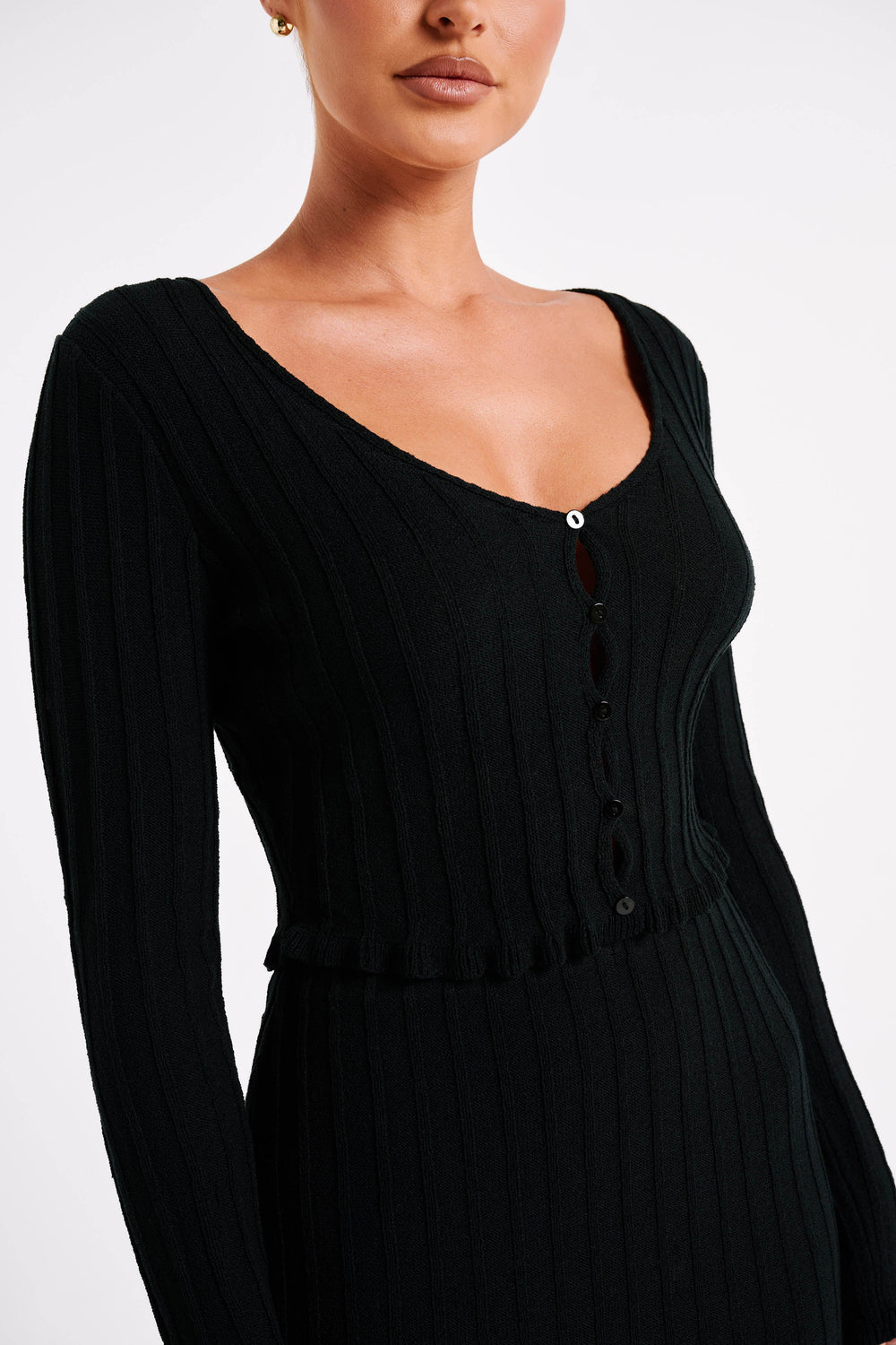 Silvia Long Sleeve Knit Cardigan - Black