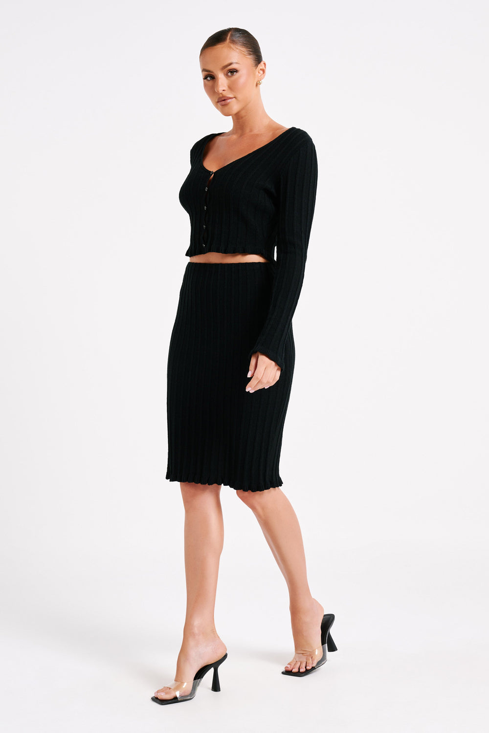 Silvia Long Sleeve Knit Cardigan - Black