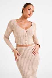 Silvia Long Sleeve Knit Cardigan - Wheat