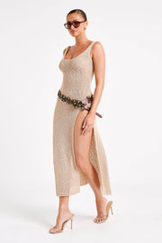 Vittoria Boucle Maxi Dress With Split - Wheat