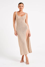 Vittoria Boucle Maxi Dress With Split - Wheat