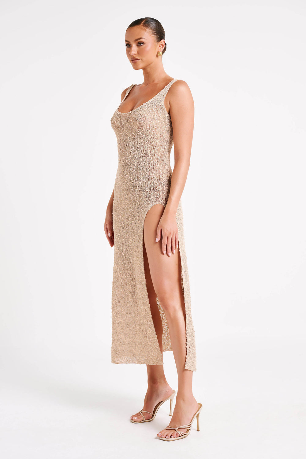 Vittoria Boucle Maxi Dress With Split - Wheat