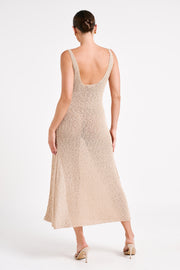 Vittoria Boucle Maxi Dress With Split - Wheat