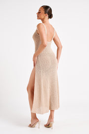 Vittoria Boucle Maxi Dress With Split - Wheat