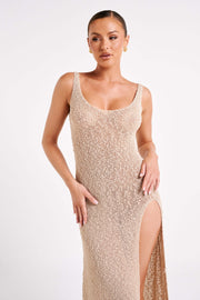 Vittoria Boucle Maxi Dress With Split - Wheat
