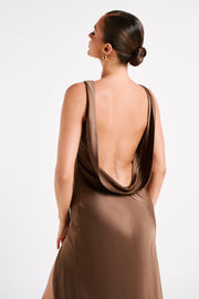 Gemima Satin Maxi Dress With Split - Mocha
