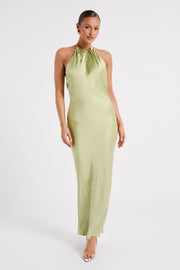 Sammy Satin Halter Maxi Dress - Pistachio