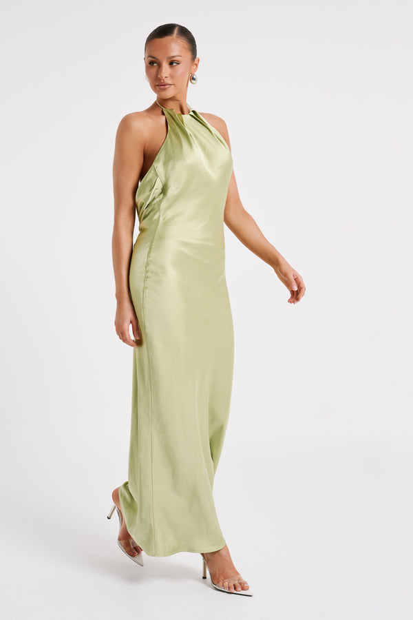 Collective Dress - Sammy  Satin Halter Maxi Dress - Pistachio image 5