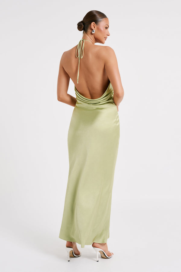 Collective Dress - Sammy  Satin Halter Maxi Dress - Pistachio image 1