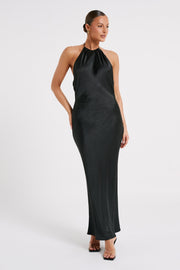 Sammy Satin Halter Maxi Dress - Black