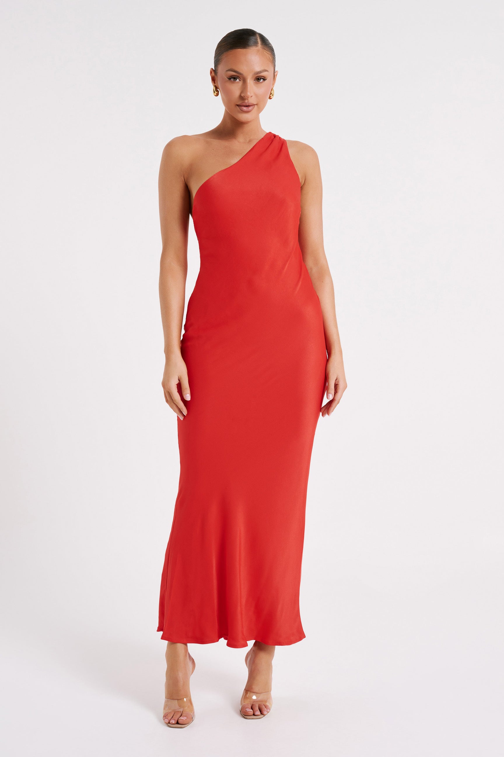 Alejandra One Shoulder Satin Maxi Dress - Vermilion Red - MESHKI
