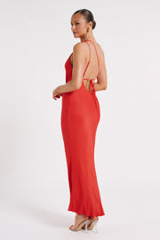 Alejandra One Shoulder Satin Maxi Dress - Vermilion Red
