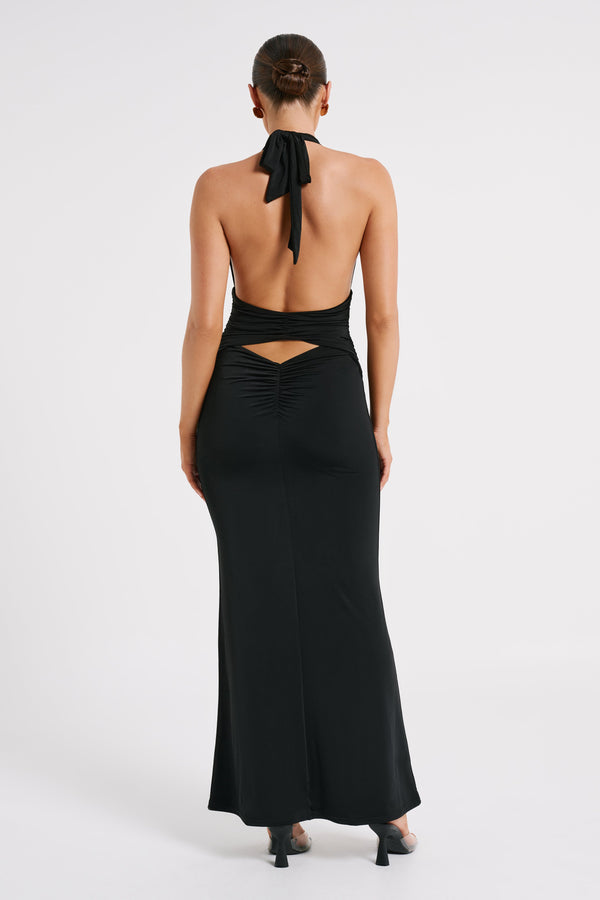 Shop Formal Dress - Jovanna  Slinky Halter Maxi Dress - Black featured image