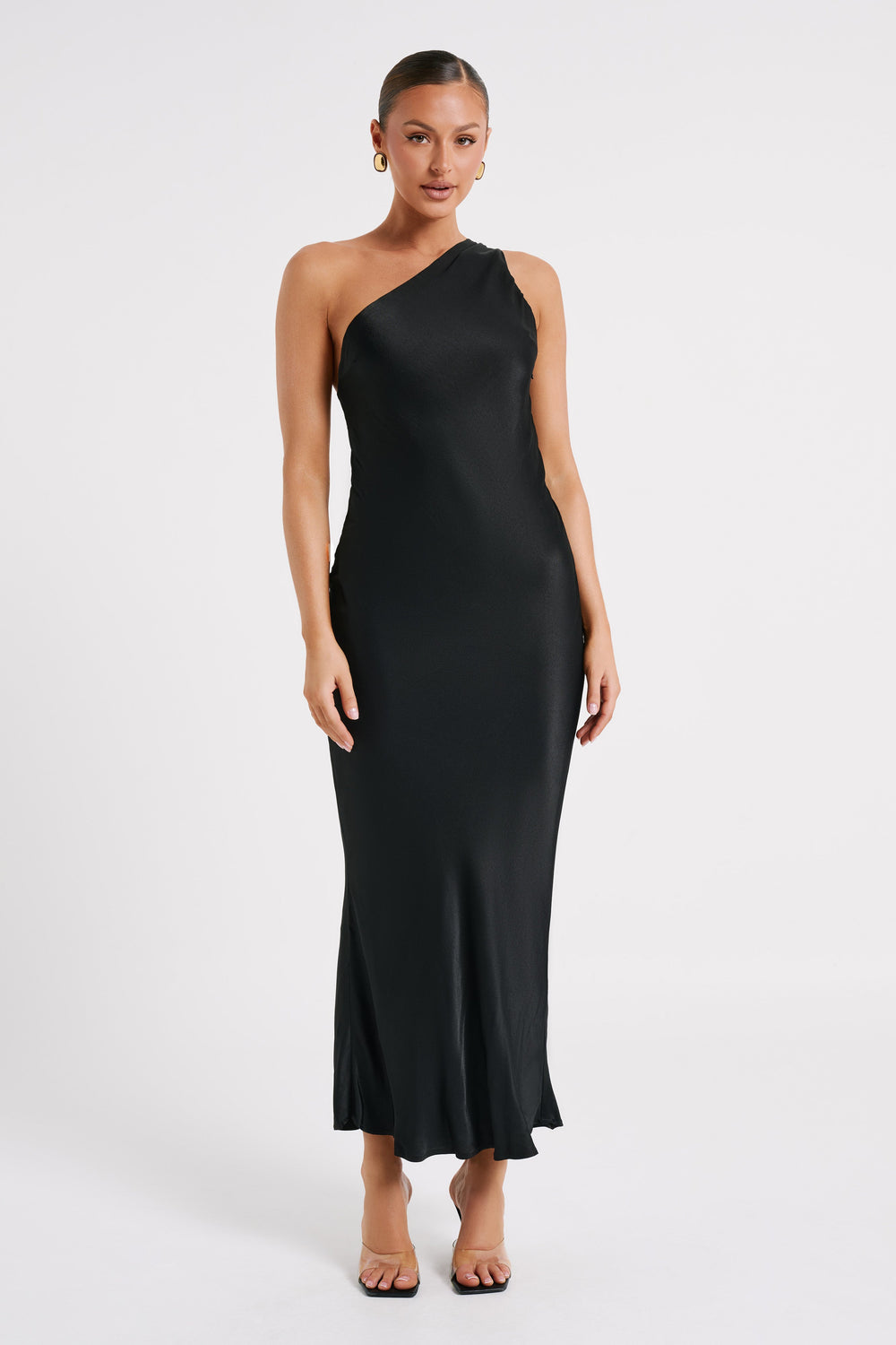 Alejandra One Shoulder Satin Maxi Dress - Black