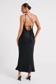 Alejandra One Shoulder Satin Maxi Dress - Black