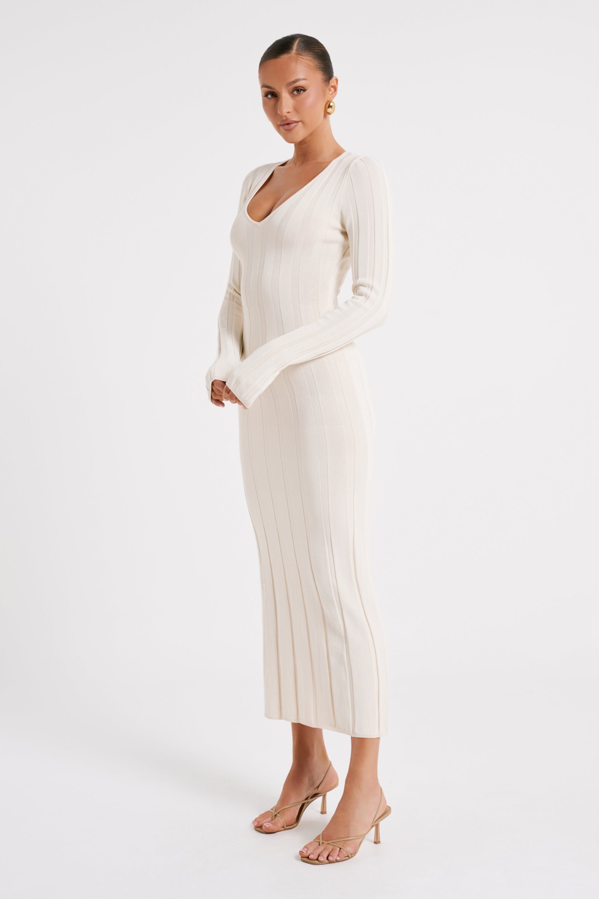 Ciara Ribbed Maxi Dress - Ivory #5
