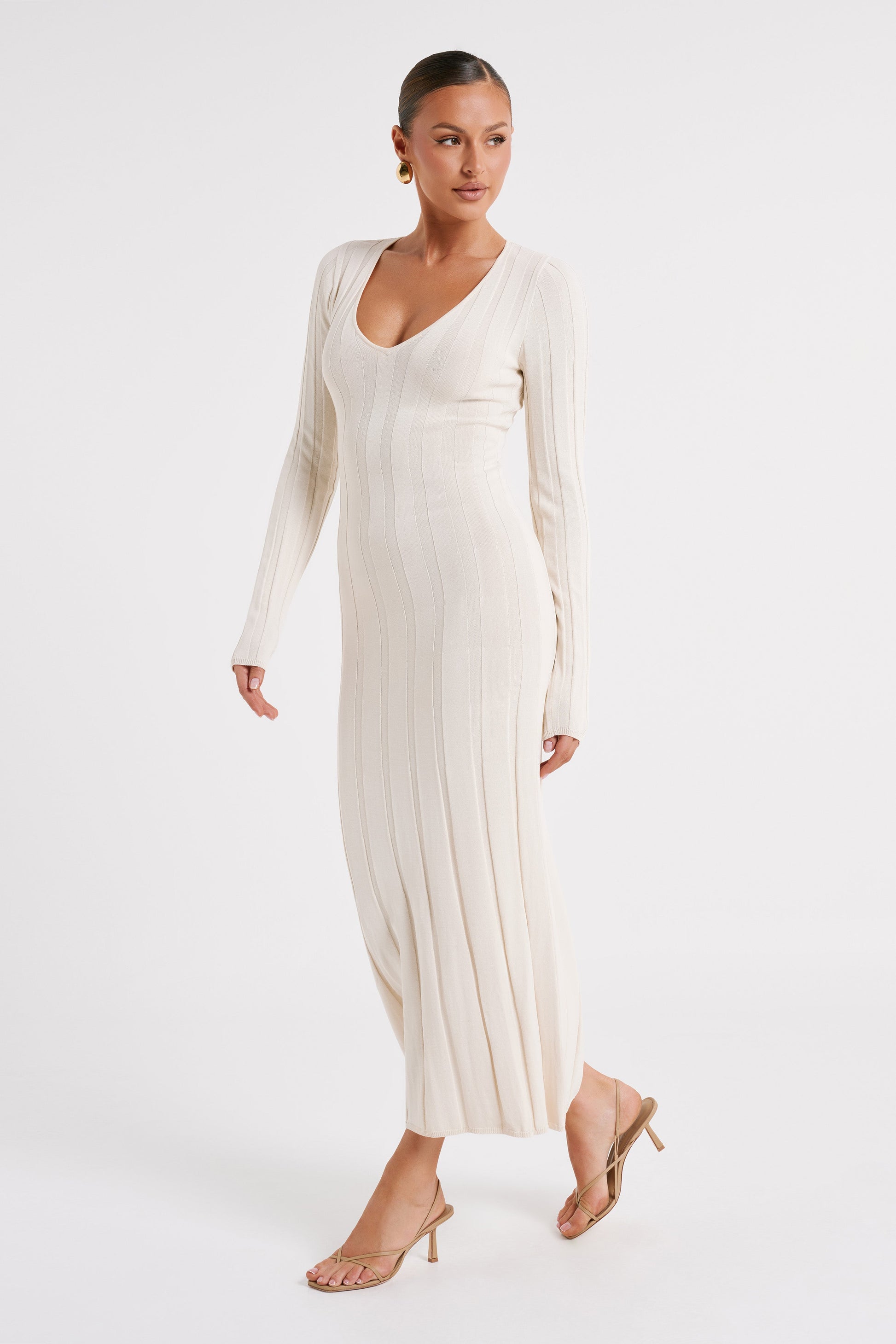 Ciara Ribbed Maxi Dress - Ivory #4