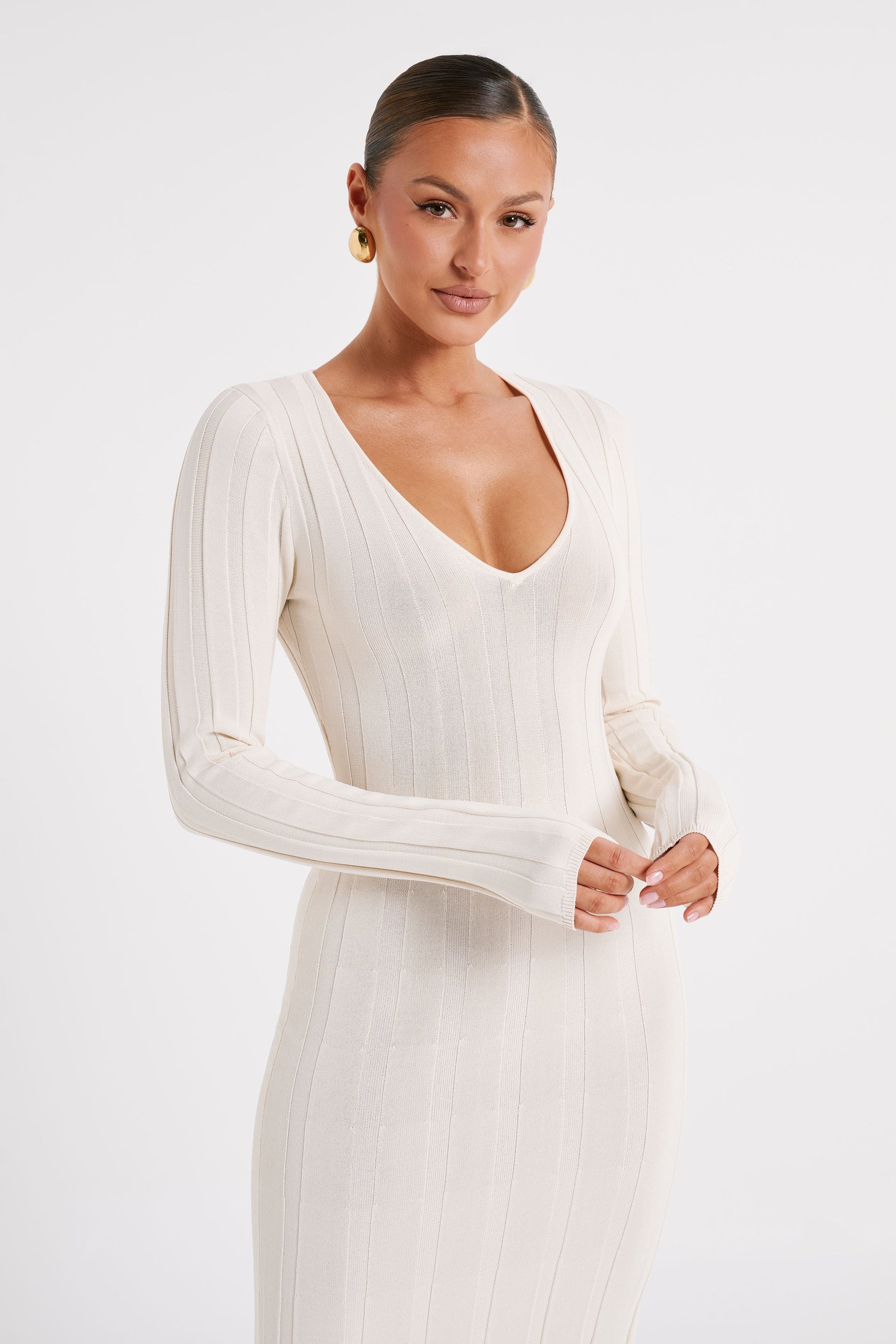 Ciara Ribbed Maxi Dress - Ivory #6