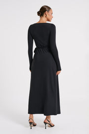 Gillian Recycled Nylon Wrap Maxi Dress - Black