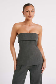 Natalie Textured Strapless Top - Charcoal