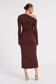 Christabel Recycled Nylon Ruched Midi Dress - Chocolate