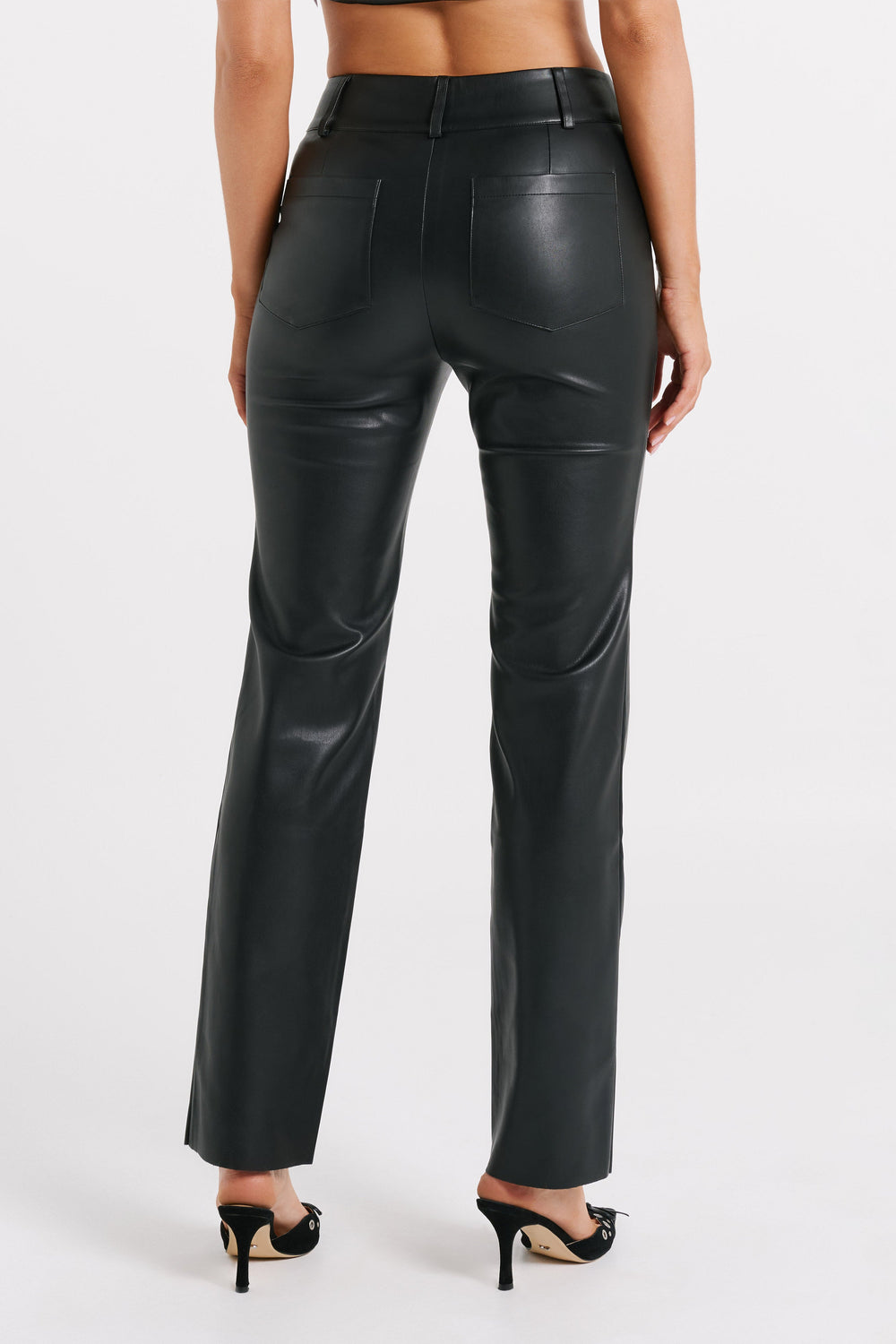 Laurette Faux Leather Straight Leg Pant - Black
