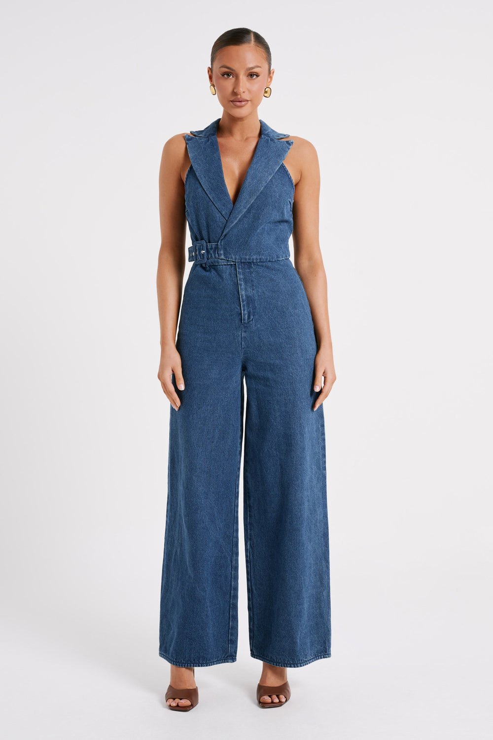 Cadie Sleeveless Denim Jumpsuit - Dark Blue
