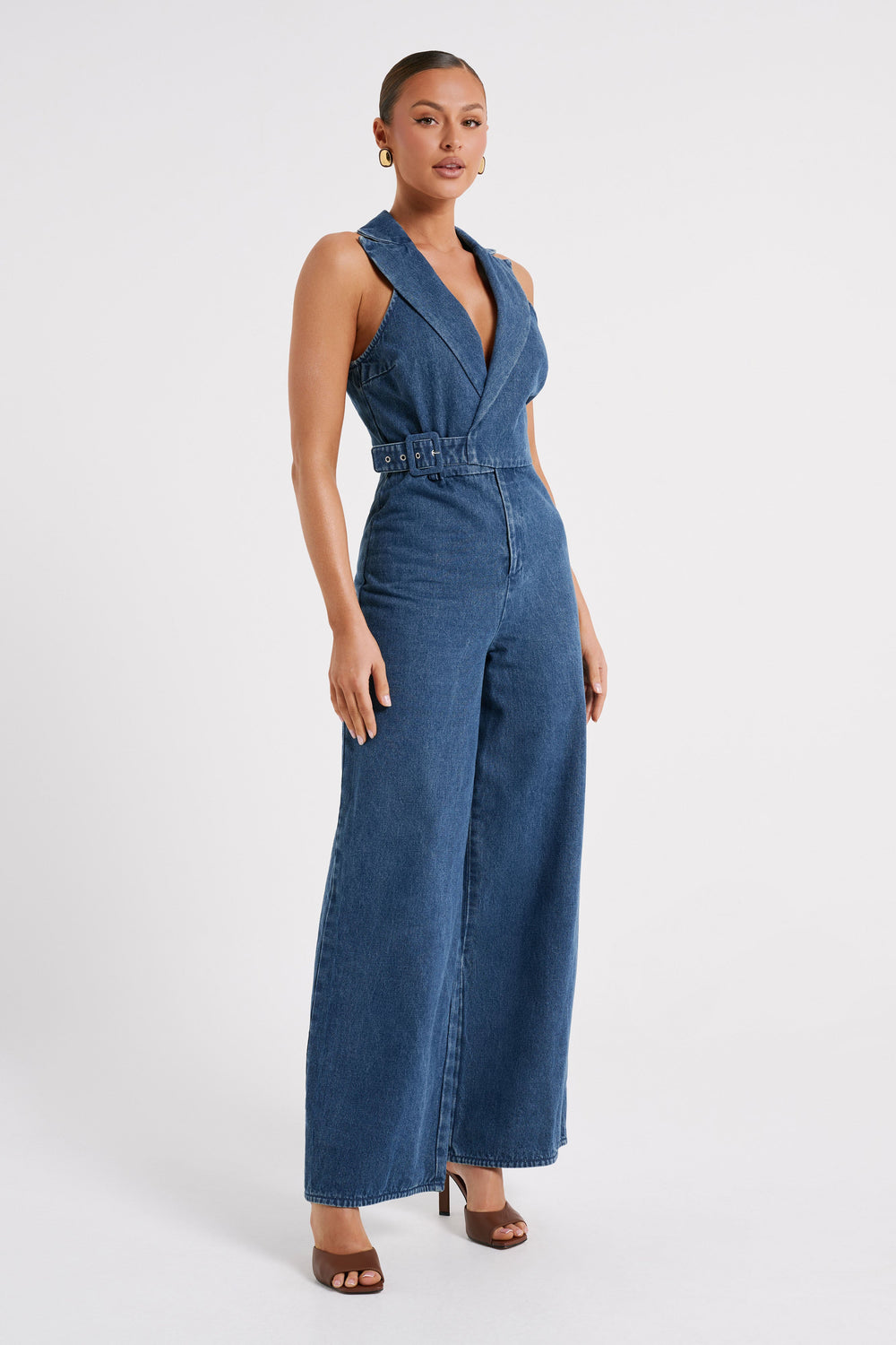 Cadie Sleeveless Denim Jumpsuit - Dark Blue
