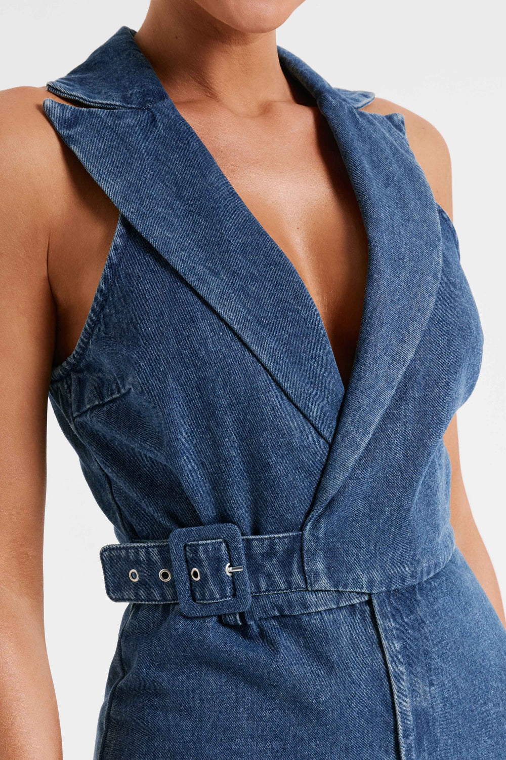 Cadie Sleeveless Denim Jumpsuit - Dark Blue