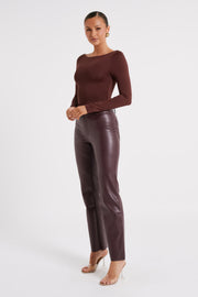 Cate Boatneck Long Sleeve Bodysuit - Chocolate