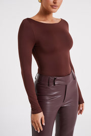 Cate Boatneck Long Sleeve Bodysuit - Chocolate