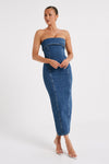 Katherine Strapless Denim Midi Dress - Light Blue