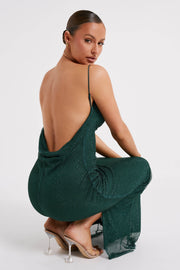 Madelaine Diamante Mesh Cowl Maxi Dress - Emerald